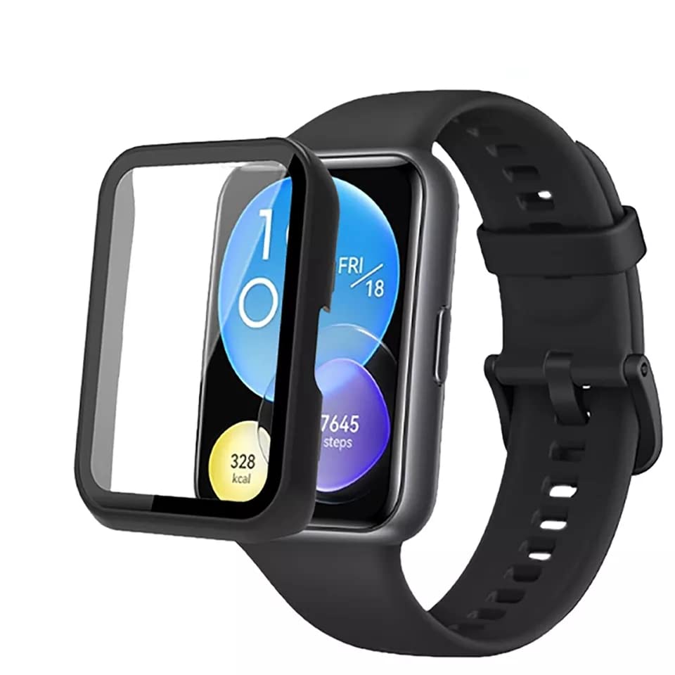 Dado Case + Screen Protector Compatible with Huawei watch Fit 2, Anti Scratch Tempered glass with watch case protector (Black)