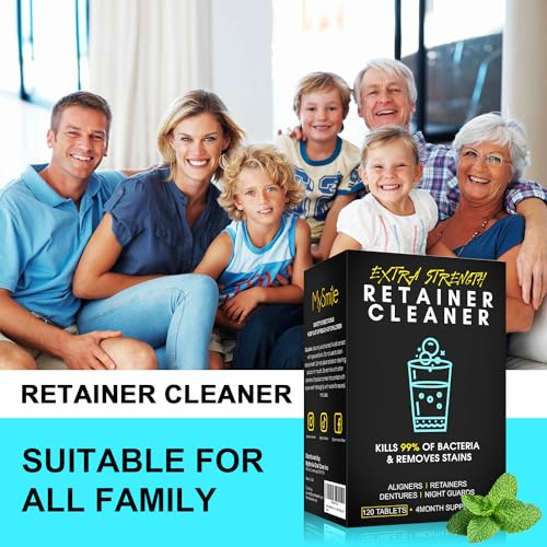 Image of Mysmile Retainer Cleaner with 120 Denture Cleaning Tablets, 3 Min Faster Denture Cleaner Removes Plaque, Odors, Stains from Aligner, Invisalign, Mouth Guard, Night Guard