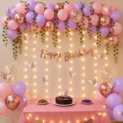 Image of SpecialYou Butterfly Theme Birthday Decoration Kit with Purple & Pink Balloons Green Fake Vines for Birthday Decoration Items, Pastel Balloons for Birthday Decor Kit -43 Pcs