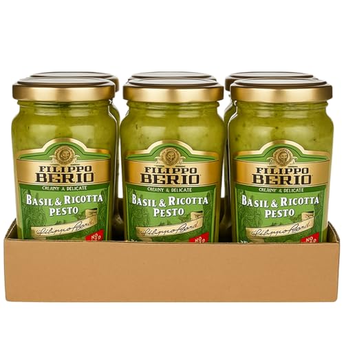 Image of Filippo Berio Basil & Ricotta Pesto • Creamy & Delicate • No Garlic, 6.7 oz ℮ 190 g, 6 Pack
