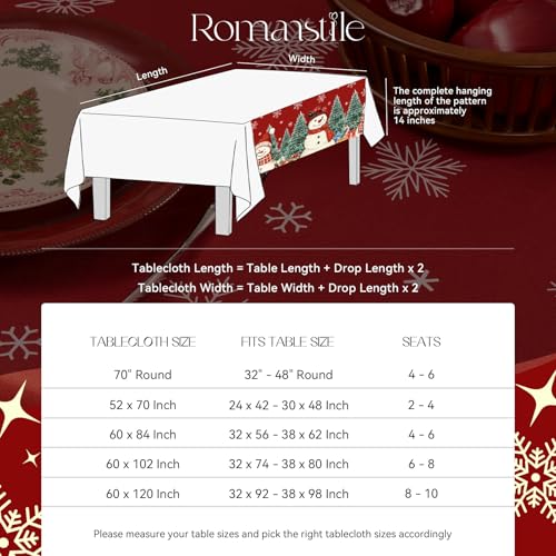 Romanstile Red Christmas Tablecloth, Printed Winter Snowman and Xmas Tree Design Rectangle Table Cloths, Holiday Decorative Stain-Resistant Table Covers for Dining Room Party Decor - 60 x 84 Inch – Image 6