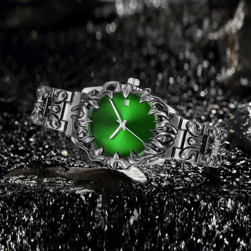 Image of CARLIEN Gothic Claw Watch for Men - Unique Stainless Steel Wristwatch, Luminous Hands, Waterproof Quartz Movement, Futuristic Melting Style, Cool Red & Green Color Options