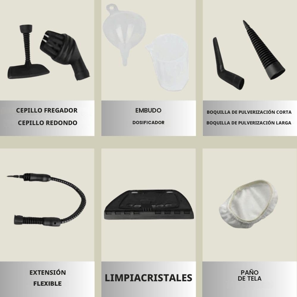 BEHOME Limpiador Vapor Portátil para hogar, limpiador de mano 9 accesorios para limpiar sofa, coche, persianas, Vaporeta de mano deposito 350 ml, elimina acaros, manchas, esteriliza las superficies
