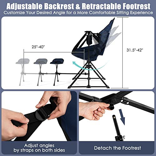 Image of Tangkula Set of 2 Hammock Camping Chair, Portable Camp Chair with Retractable Footrest, Adjustable Back, Headrest, Cup Holder & Carry Bag, Outdoor Folding Lawn Chair for Camping, Fishing, Hiking