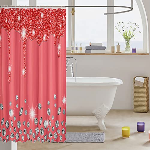 Loussiesd Silver Glitter Shower Curtain (No Glitter) Bling Partyations Red Bathroom Fabric for Diamond and Jewelry Bath Curtain Waterproof Curtains Stalls Bathtubs 72x84 Inch - Image 3
