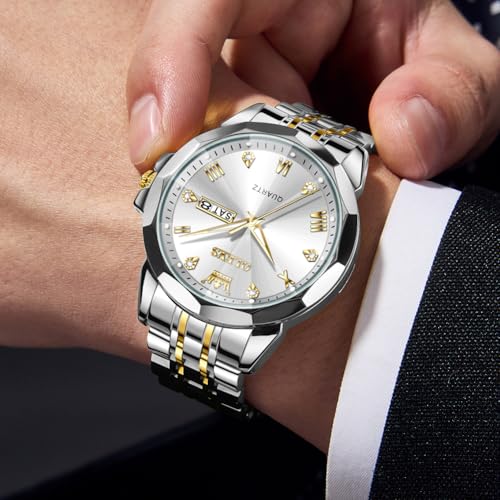 Image of OLEVS Mens Watches Analog Quartz Original Perfume Watch for Man Diamond Stainless Steel Waterproof Calendar Stylish Business Men's Branded Watches