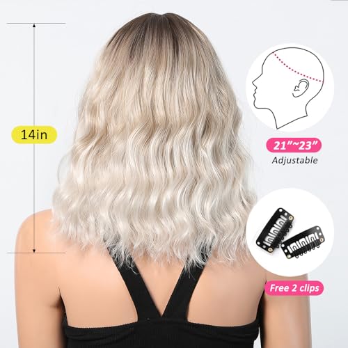 OUFEI Long Ombre Blonde Wig With Bangs Natural Wavy Wigs for Women Natural Synthetic Hair Heat Resistant Wigs for Daily Party Cosplay Wear - Image 4