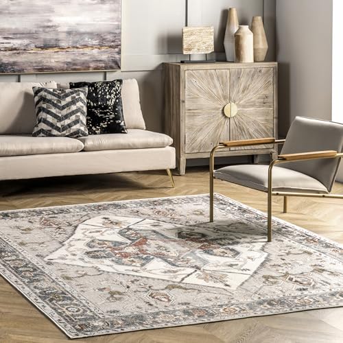 Tapis lavable en machine blanc 2,4 x 3 m grand tapis médaillon chambre