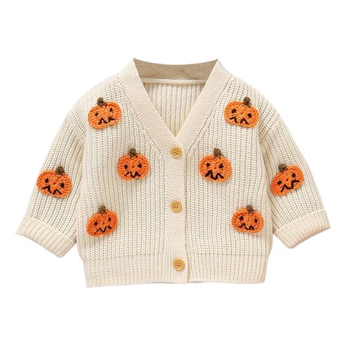 Halloween Girls Sweater Long Sleeve Button Closure Pumpkin Cardigan Boys Halloween Sweater Winter Warm Knit Tops