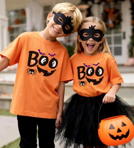 Image of Mrocioa Toddler Boy Girl Pumpkin Face Halloween T-Shirt Short Sleeve Tops