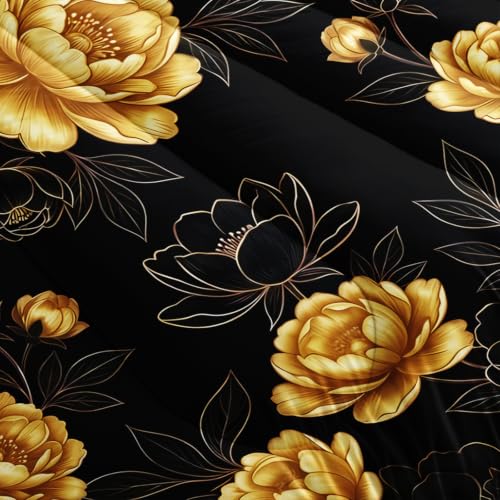 Image of AILONEN Gilded Peony Queen Comforter Set 3 Piece, Dark Garden Bedding Pack, Leaf Outline Artwork, Guest Bedroom, 2 Pillowcases