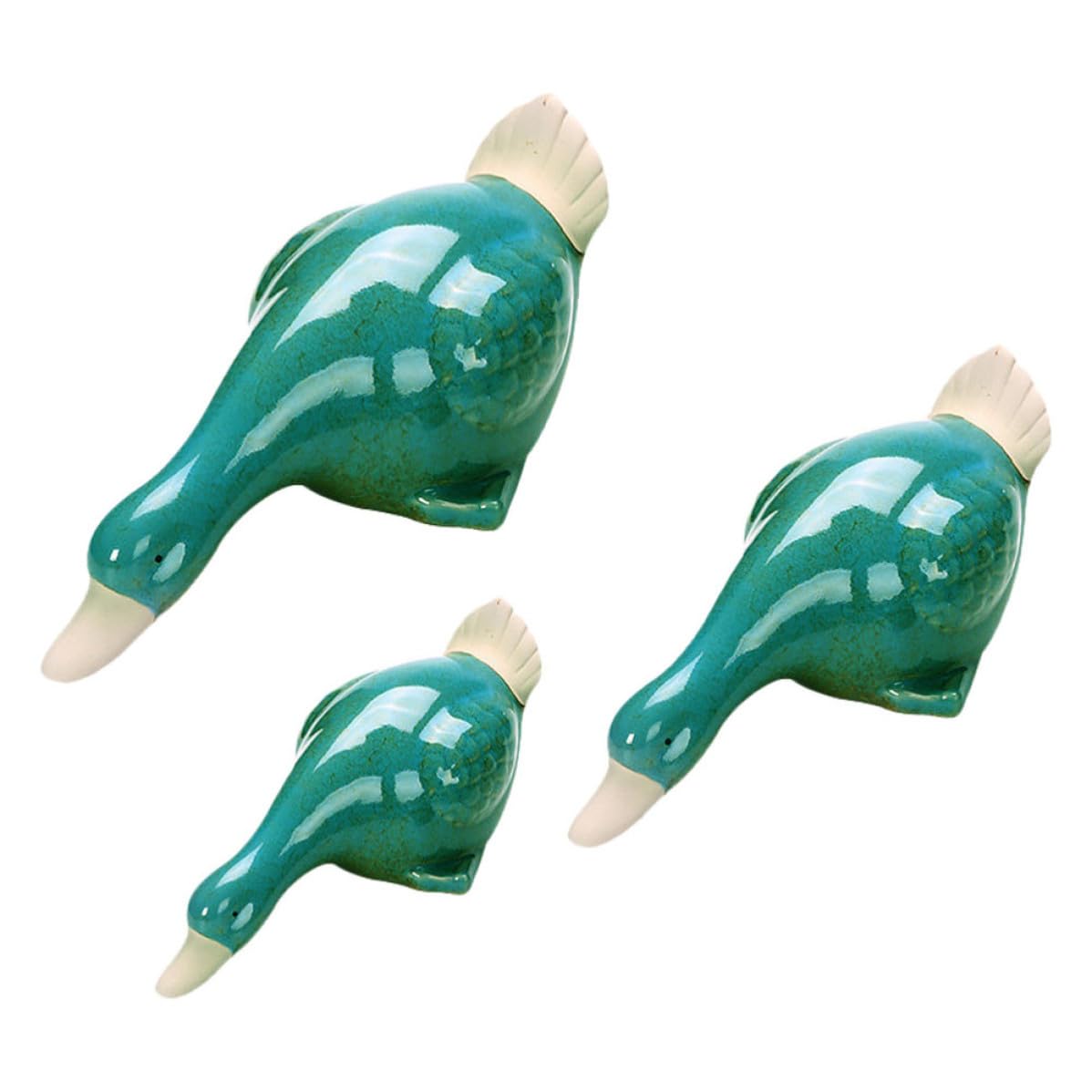 Set di 3 Statuine in Ceramica di Anatre che Bevono Acqua Decorazione Blu la Casa e Ufficio Ornamenti Decorativi Regalo per Inaugurazione Casa