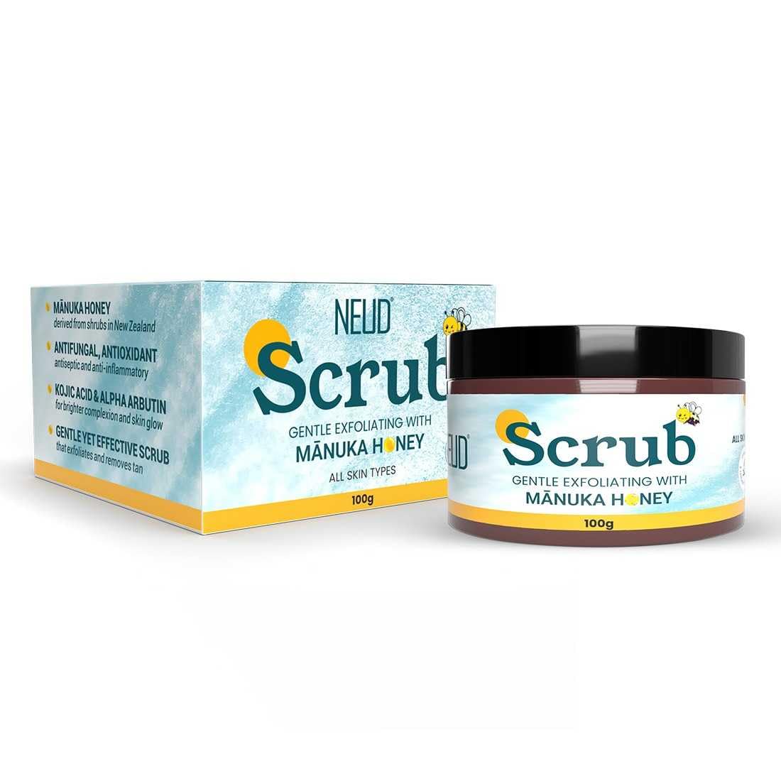 NEUD Exfoliating Body Scrub for Women Tan Removal with Manuka Honey, Removes Dirt and Dead Skin Cells from Neck, Knees, Arms and Elbows, Instant Soft, Smooth & Healthy Skin - 100g-image-49
