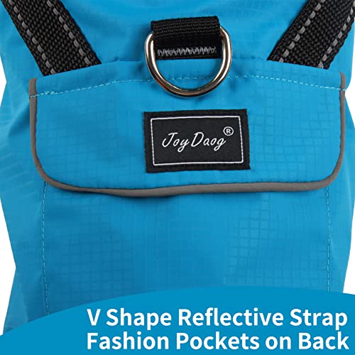 JoyDaog Regenmantel für extra kleine Hunde mit Kapuze, wasserdichte Outdoor-Regenjacke für Hunde, Welpen-Regenmantel mit Taschen, Blau, XS