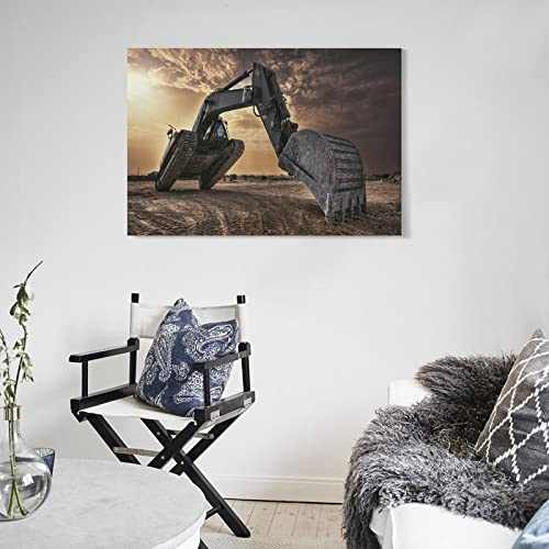 Gcoyozd Construction Site Excavator Machinery Wall Art Boy Room Poster Canvas Painting Wall Art Poster For Bedroom Living Room Decor 16X24Inch(40X60Cm) Frame-Style #TOP4