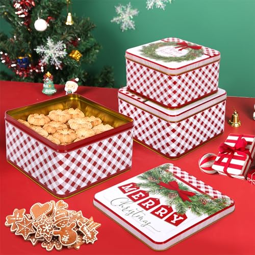 ZZXLOPEZ Winter Collage Keksdosen-Set 3 Teilig, Keksdose Quadrat, Weihnachts Gebäck Vorrats Plätzchen Dose Kekse, Blechdosen mit Deckel, Plätzchendosen, Gebäckdose für Kekse, Süßigkeiten, Schokolade