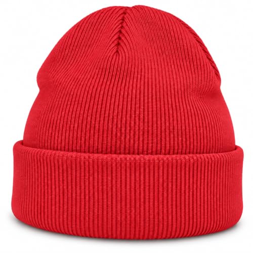 Image of IQONEQ Unisex Knitted Beanie Hat for Men & Women, Warm Ribbed Winter Cuffed Beanie, Soft Stretch Pull-On Ski Hat for Outdoor, Walking, Work, Travel, Casual Everyday Cold Weather Wear Bright RED