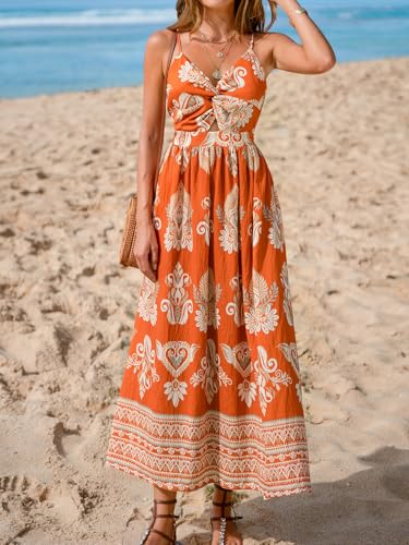 Image of CUPSHE Women's Maxi Dress Floral Print Twisted V Neck Sleeveless Long Dress Summer Casual Dress