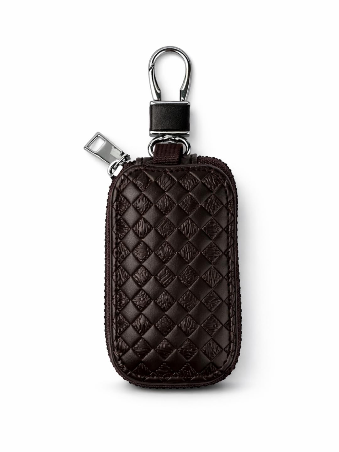 Car Key Case Zip Bag with Metal Hook | Faux Leather Keychain Pouch for Car Keys & Smart Keys | Zipper Key Holder Organizer for Men & Women (Brown Texture)-image-16