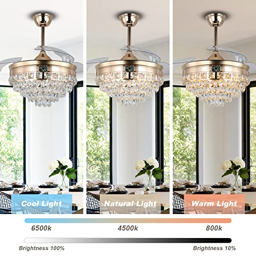 diisunbihuo 42" Gold Crystal Fandelier with Lights Dimmable LED - image 4