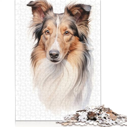 Puzzle créatif carré de 1000 pièces avec portrait de collie pour adultes et puzzles en bois, jouets éducatifs, 1000 pièces (75x50 cm)