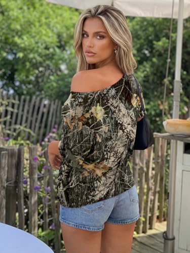 Image of Trendy Queen Womens Off the Shoulder Tops Oversized Summer T-Shirts 2026 | Breathable Strenchy Comfort Material Short Sleeve Basic Oversized Tees Casual Workout Gym Y2k Going Out Clothes