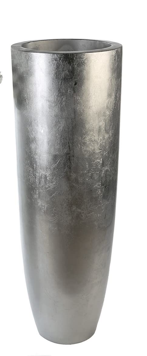 Casablanca großer Pflanztopf XXL rund aus Fiberglas - Pflanzkübel XL für den Innenbereich - mit Pflanzeinsatz Topf - Deko Frühling Wohnzimmer - Farbe: Silber Höhe 115 cm