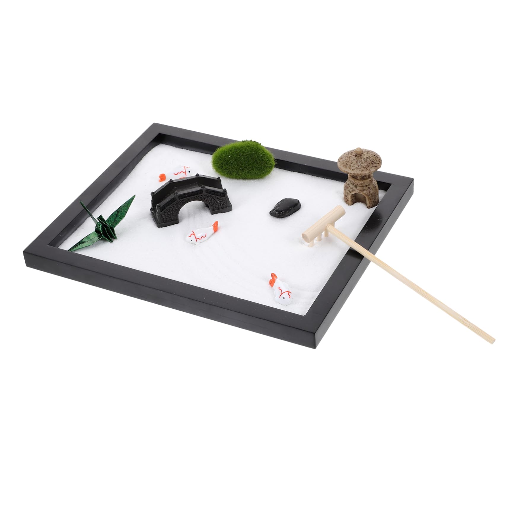 ORFOFE Mini Sandbox Zen Garden Play Kit Black Sand Table for Desktop with Rakes Rocks and Accessories for Meditation Home Decor and Relief