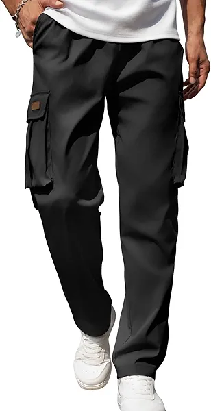 Mancozy Men's Casual Cargo Sweatpants Waist Drawstring Joggers Tactical Loose Fit Pants for Men with Multi Pockets