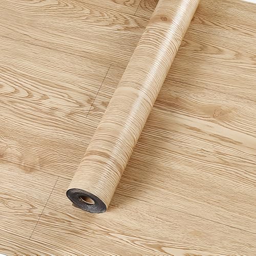2 Rolls 15.7'' Wide Peel and Stick Floor Tiles FOGZUVR: 25.73 Sq.ft Self-Adhesive Thick Vinyl Flooring, Durable Waterproof Wood Grain Large Plank for Bathroom & Kitchen (Light Walnut,118x15.7 in.)