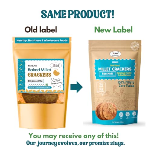Image of NIHKAN Bajra Millet Crackers - Gluten free | No Maida | High protein | High Fibre - Handmade & baked | Healthy Millet snack | Chai time guilt free snacks - No Preservatives & No Baking soda - 100g (Bajra Methi Flavour)