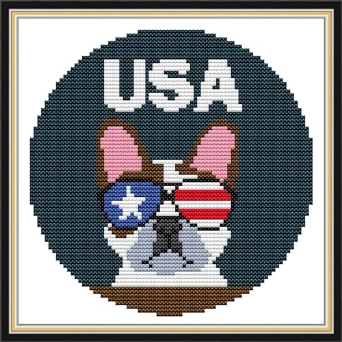 Howie's Needlepoint Cross Stitch Kits, 14CT Stamped Starter Kits for Beginners, Needlepoint Kits for Kids and Adults (Pit Bulls, 8 x 8 Inch)