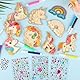 JIANGZHIB 35 Stück Einhorn Bastelset Kit, Einhorn Holz Bastelset Mit 50 Augen, 3 Edelsteinaufkleber Und 12 Aquarellstift, Basteln Zum Bemalen Kinder für DIY Basteln Kindergeburtstag