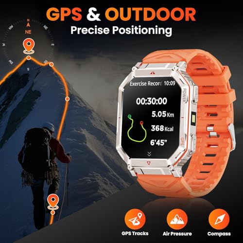 Image of Military Smart Watches for Men with GPS,Compass,2.01 inch HD Display Bluetooth Calls,Smartwatch with GPT Voice Assistant,LED Flashlight,Fitness Tracker with 120+ Sports Modes,Compatible with Android & iOS