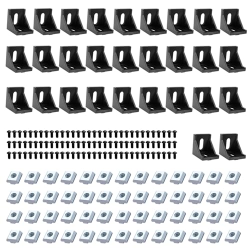 Image of 24pcs Seekliny 4040 Aluminum Extrusion Corner Bracket 4040 Hardware V-Slot Accessories T-Slot with Screws for 8020 Aluminum Profile 3D Printer Accessories Black