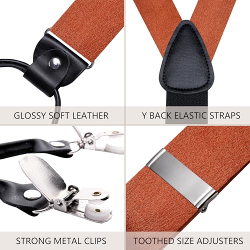 Image of Dubulle Suspender and Bow Tie for Men Paisley Solid Mens Suit Braces Pretied Bowtie and Handkerchief Cufflinks Formal Wedding