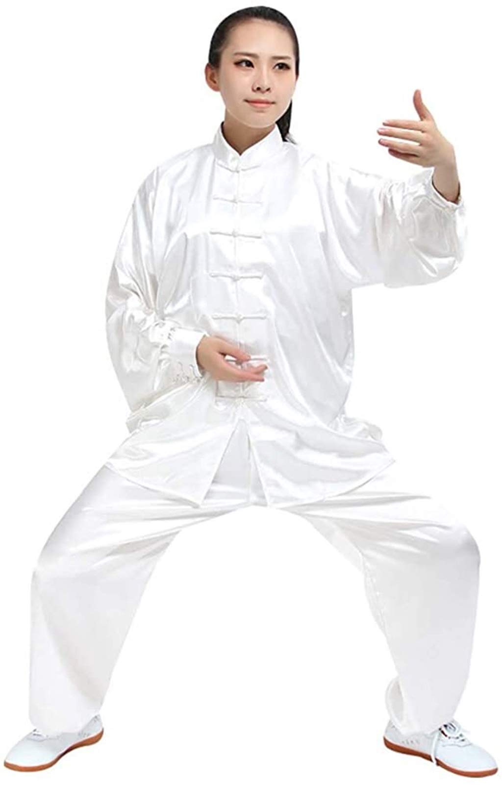 Tai-Chi-Uniform für Erwachsene, Leichter, dehnbarer Wushu-Anzug aus Seide, chinesische Kung-Fu-Tai-Chi-Chuan-Performance-Kleidung (Farbe: Gelb, Größe: Mittel) (Schwarz M) (Weiß M)