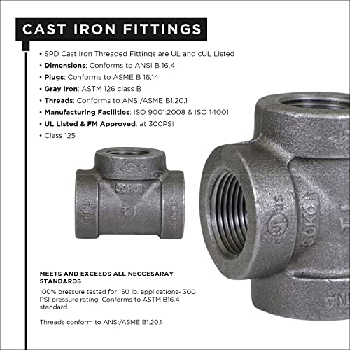 Tee de hierro fundido negro de 2" para crear muebles y estanterías de estilo industrial DIY 5