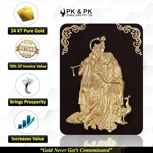 Image of Pk & Pk Jewellers Radha Krishna with Peacock | 24KT Gold Frame | Elite Collection | Super Large Size [66x89 cm] (For Premium Gift, Temple, Wall Decor, Home Decoration)