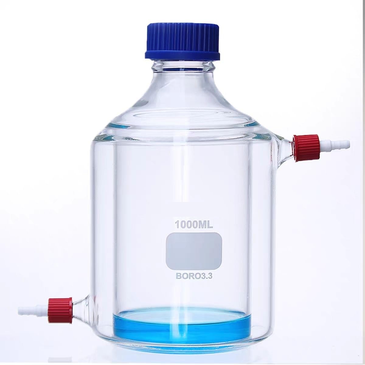 Botella agitadora de vidrio de borosilicato de doble capa - Reactor agitador magnético con boquillas roscadas(1000ml)