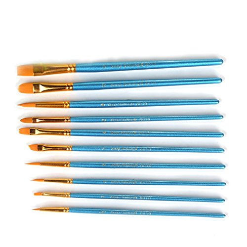 1 Set of 10 Pieces Synthetic Hair Paint Brushes, Blue, for Acrylic, Oil and Watercolor Painting - Thumbnail 4