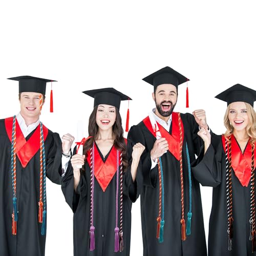 Image of Trounistro 8 Pieces Graduation Cords Yarn Honor Cords with Tassel for College Graduation Students (Orange with White)