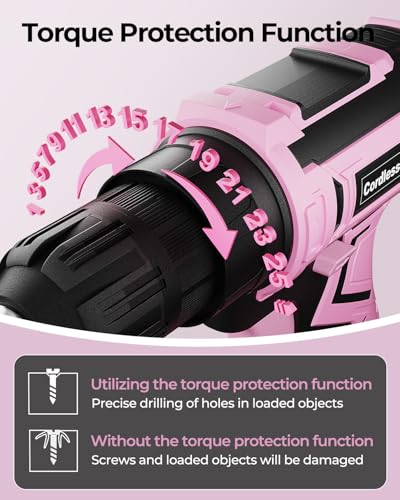 Pink Cordless Drill Set, VIWKO 20V Electric Power Drill for Women, Lightweight Electric Screwdriver Driver with Power Pack & Charger, 3/8" Keyless Chuck, Womens Tool Kit for House