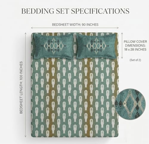Image of VAS COLLECTIONS Cotton Double Bedsheet with 2 Pillow Covers (90x100 Inch) | 180 TC Soft Breathable Printed Bedsheet for Double Bed | Bedding Set for Bedroom & Home Decor (Juniper Teal)