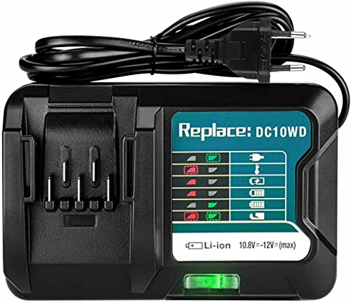 FengBP® DC10WD DC10WA Cargador de Repuesto para Makita Cargador rápido con Pantalla LED 10,8 V-12 V DC10SB DC10WC 197339-1 197296-9 BL1015 BL1016 BL1021B BL1041B (con Pantalla LED)
