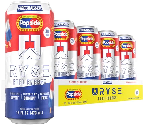 Image of RYSE Fuel Energy Drink - Popsicle Firecracker - Sugar Free - 200mg Natural Caffeine, New Formula to Supports Cognitive Health & Improves Focus - No Artificial Colors - 16 fl oz Cans (12-Pack)