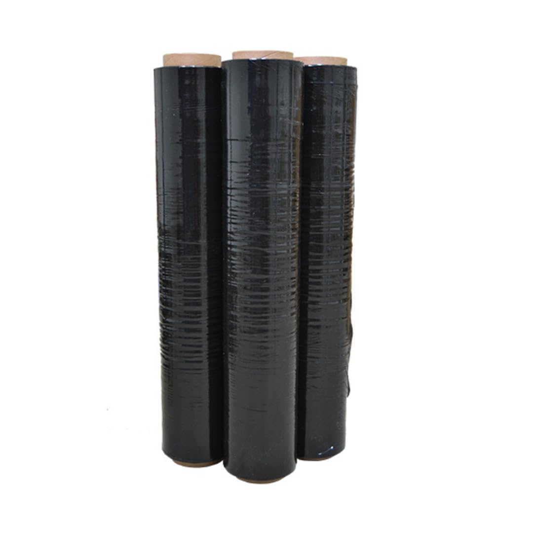 KROWN - Film Transparente o Negro para Embalar de 50 cm x 200 Metros de Longitud – Rollo de Film Elástico Manual para Embalaje Industrial (6 Rollos, Negro)