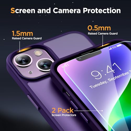 Image of Miracase Magnetic Series Designed for iPhone 14 Plus Case [Compatible with MagSafe] [with 2X Screen Protectors] Anti-Fingerprint, Magnetic Charger Case for iPhone 14 Plus 6.7 inch - Dark Purple