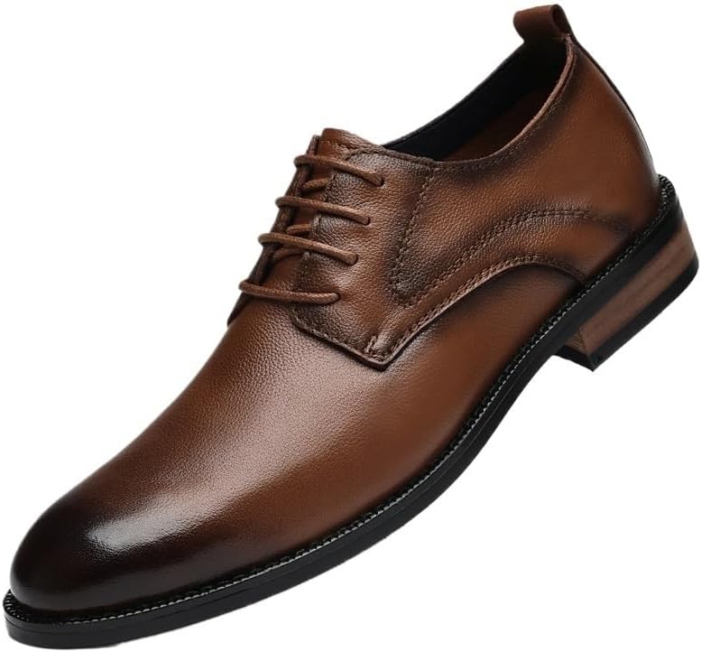 Mens Casual Oxfords Lace-up Fashion Pointed Toe Oxford Leather Dress Shoes