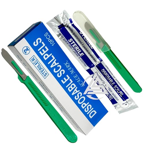 Sterile Disposable Scalpel with Plastic Handle and Carbon Steel Blade - 10 Per Pack - Laboratory Dissections, Podiatry, Dermaplanning, Crafts, and More. (3, No. 22)
